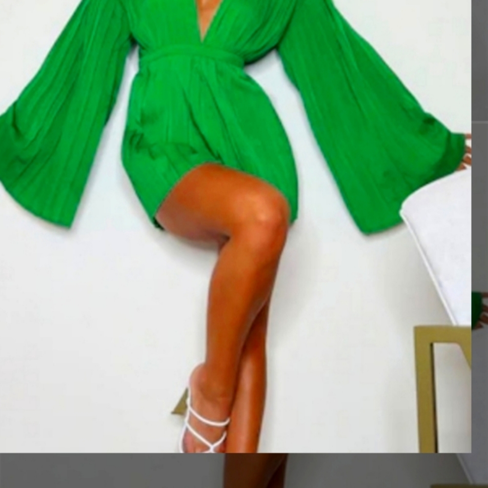 Green Satin Plunger Romper